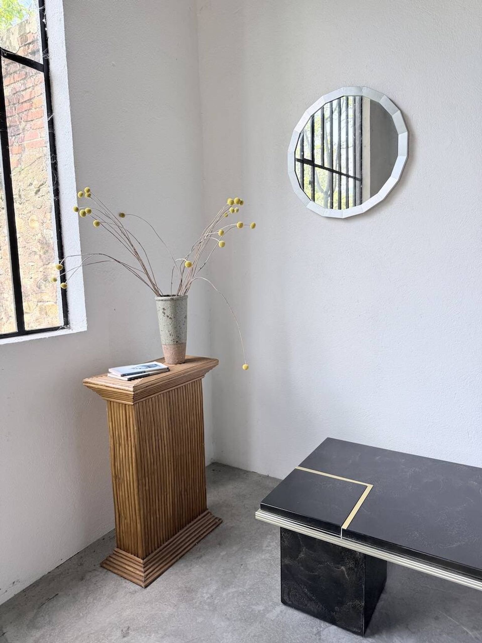 Miroir hexagonal métal brossé 1970