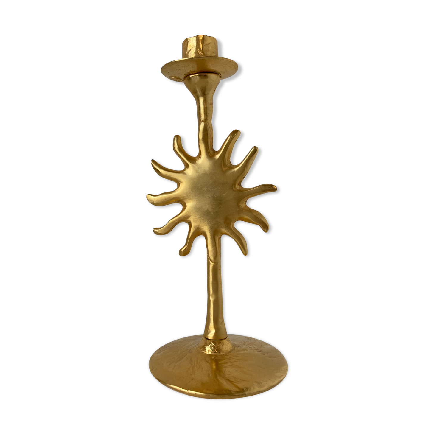 Édouard Rambaud, Soleil artist candle holder in gilded bronze signed under the bobèche.