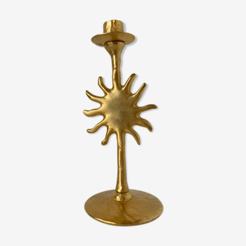 Édouard Rambaud, Soleil artist candle holder in gilded bronze signed under the bobèche.