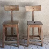 Pair of work stools with files, industrial, brutalist