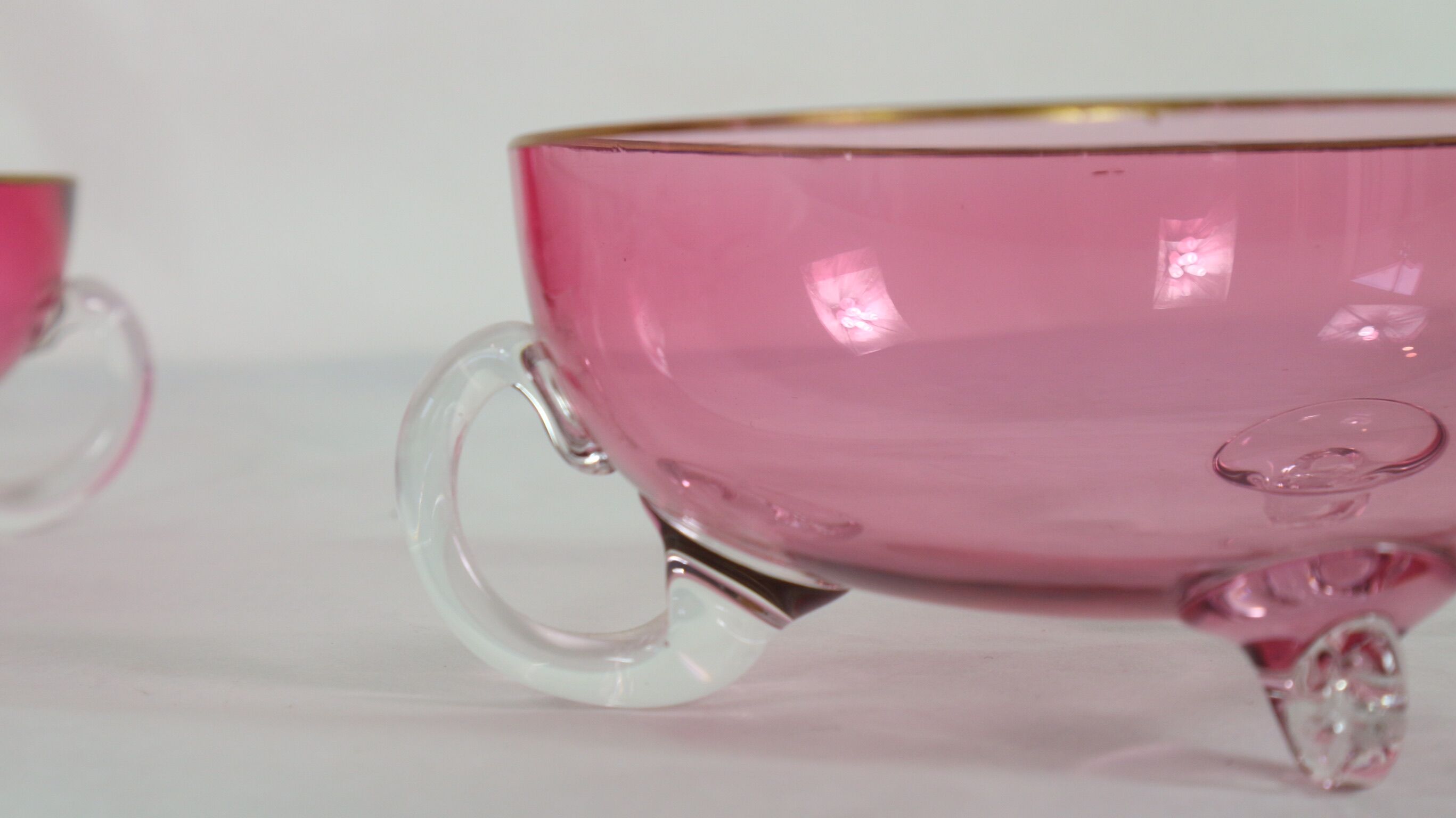 Vintage glasses service cup pink for 7 with service bowl