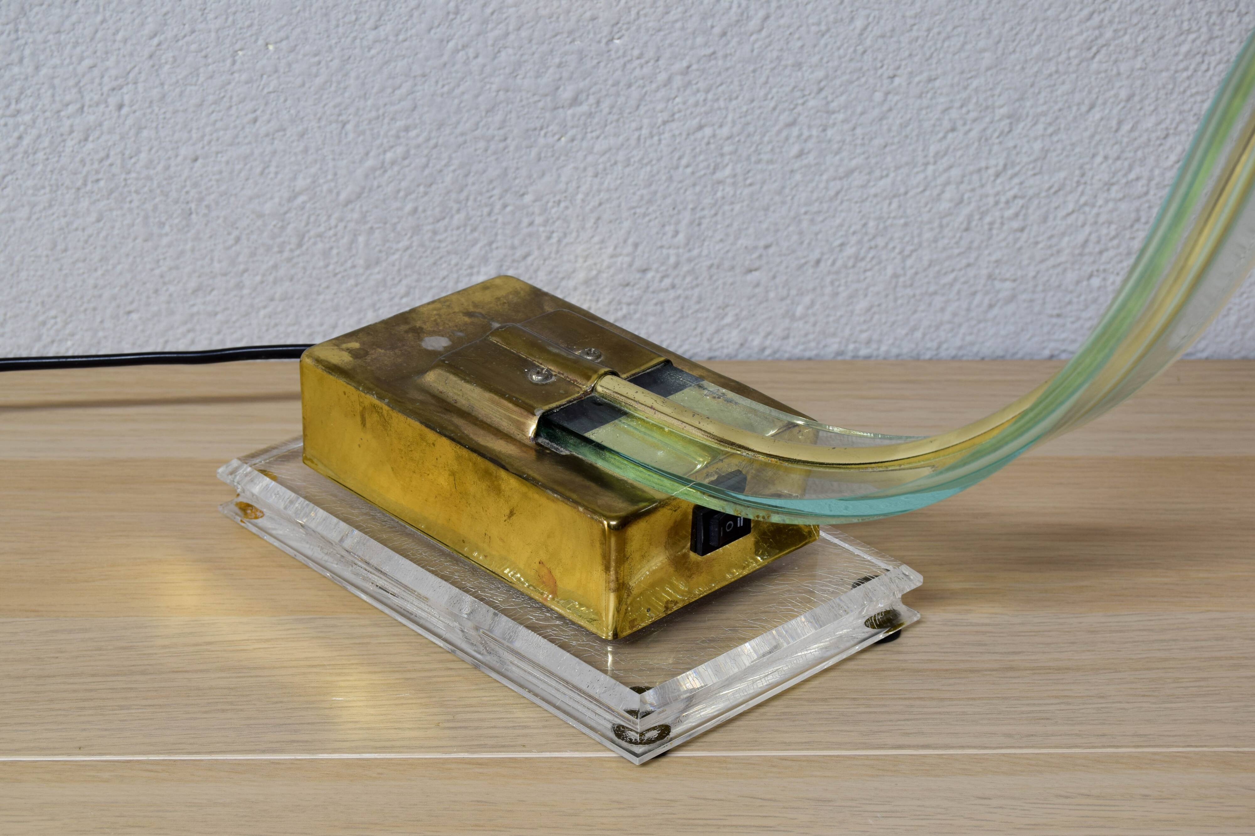 Mid Century Modern Lucite Serpent Table Lamp Cobra Brass