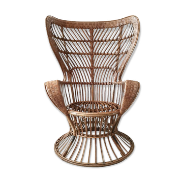 Fauteuil à dossier haut en rotin vers 1950