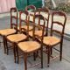 6 chaises Louis XV en bois massif chêne foncé et paille sculptures coqu