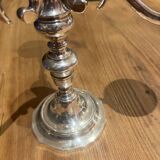 Pair of candelabra, three silver-plated metal lights