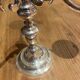 Pair of candelabra, three silver-plated metal lights