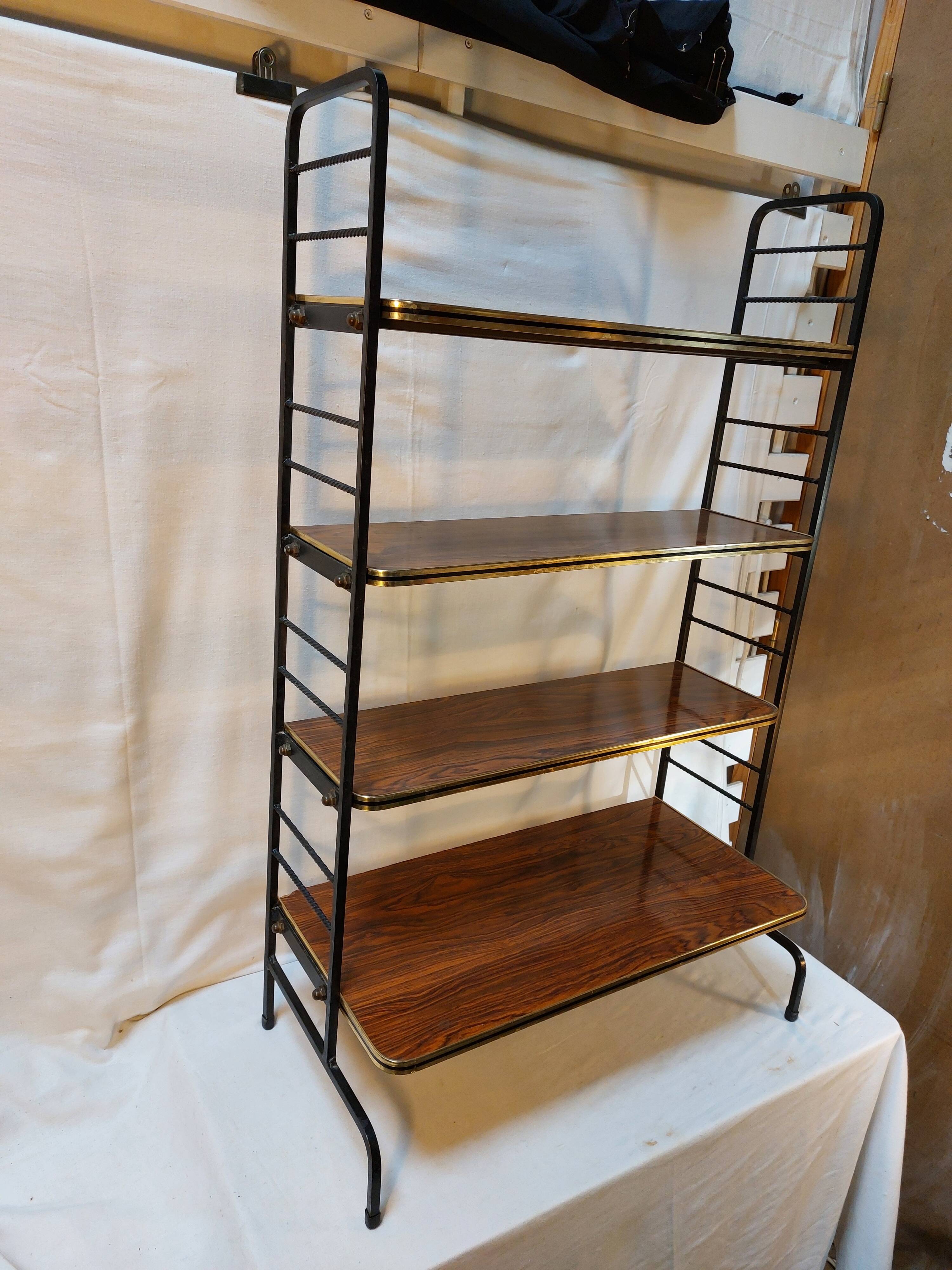 Etagère sur pieds / de sol en fer forgé et Formica - Vintage 1960