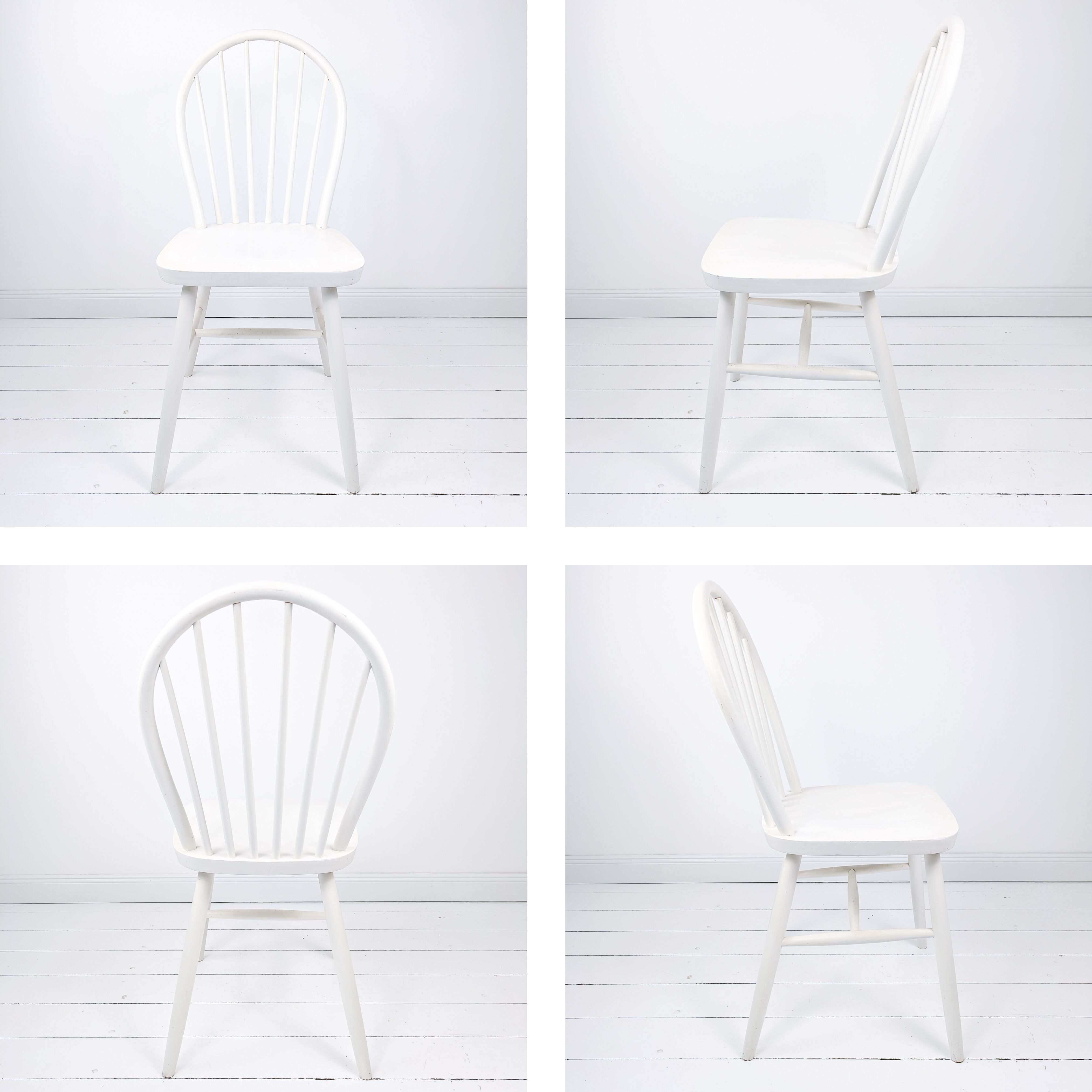 Chaise vintage blanche en bois style Windsor scandinave