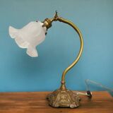 Art nouveau style brass swan neck tulip table lamp