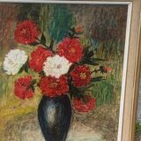 Painting, painting on canvas, still life, the bouquet of flowers painted on vintage canvas