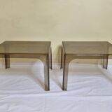 Pair of vintage smoked plexiglass coffee tables, minimalist design from the 1970s, 45 cm