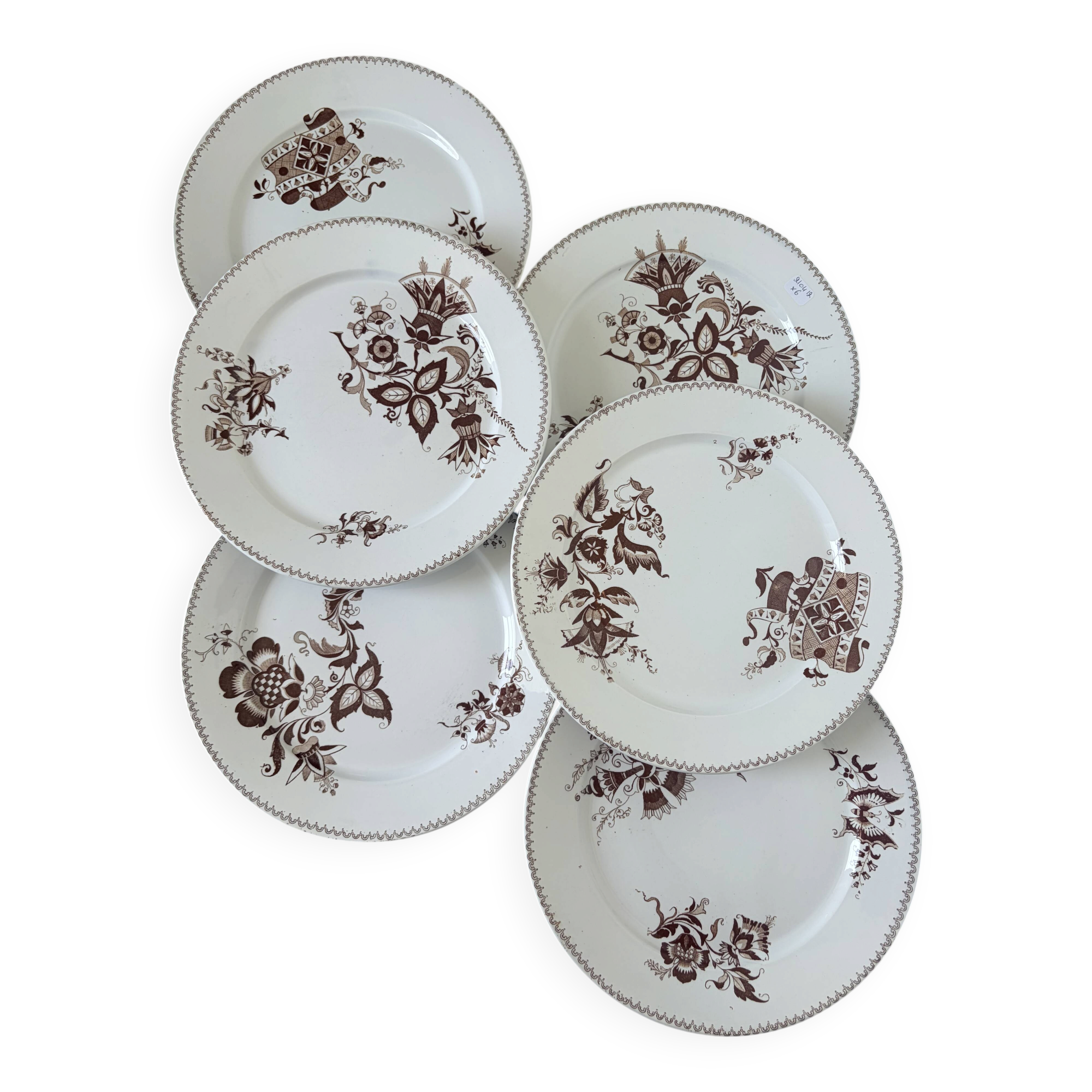 Set of 6 vintage dinner plates from Sarreguemines, Danish model 210412.