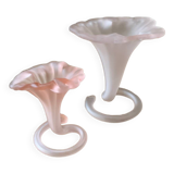 Set of 2 Murano glass soliflore vases with pink corolla