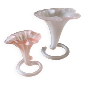 Set of 2 Murano glass soliflore vases with pink corolla
