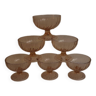 6 coupes en verre rosé 80's