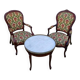 Deux fauteuils anciens style Louis XV + table guéridon en marbre