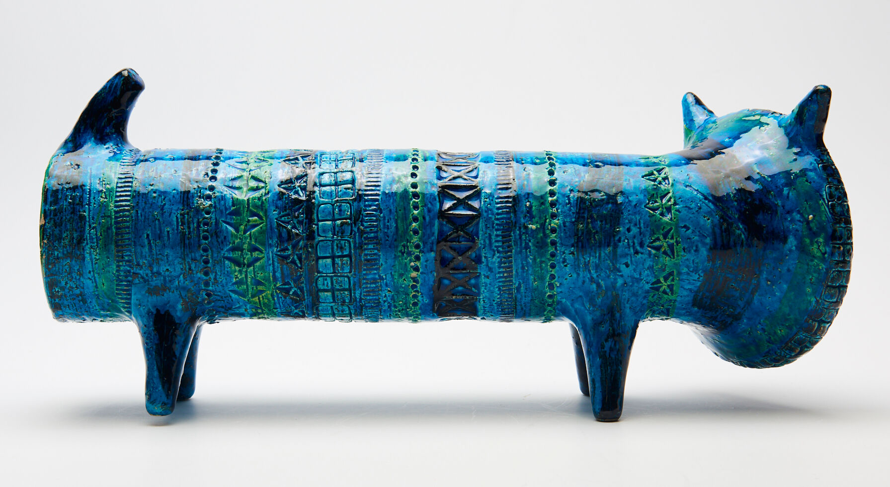 Le Chat by Aldo Londi for Bitossi in blue ceramic, circa 1950