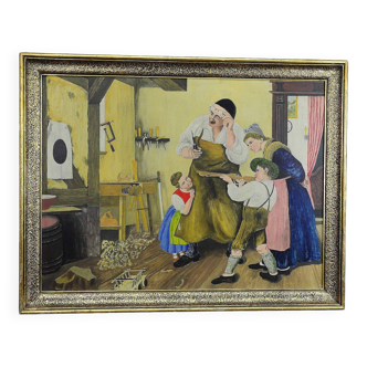 W. Melchinger - Bavarian folk scene in a carpentry workshop 1956