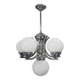 Big Art Deco 6-flamming Chrome and Glass Chandelier, 1930s