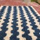 Large striped Berber rug 274x208 cm – Cream & blue wool – Graphic pattern