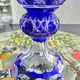 Cobalt blue cut crystal vase "The Great Owls" – Large model on a pedestal