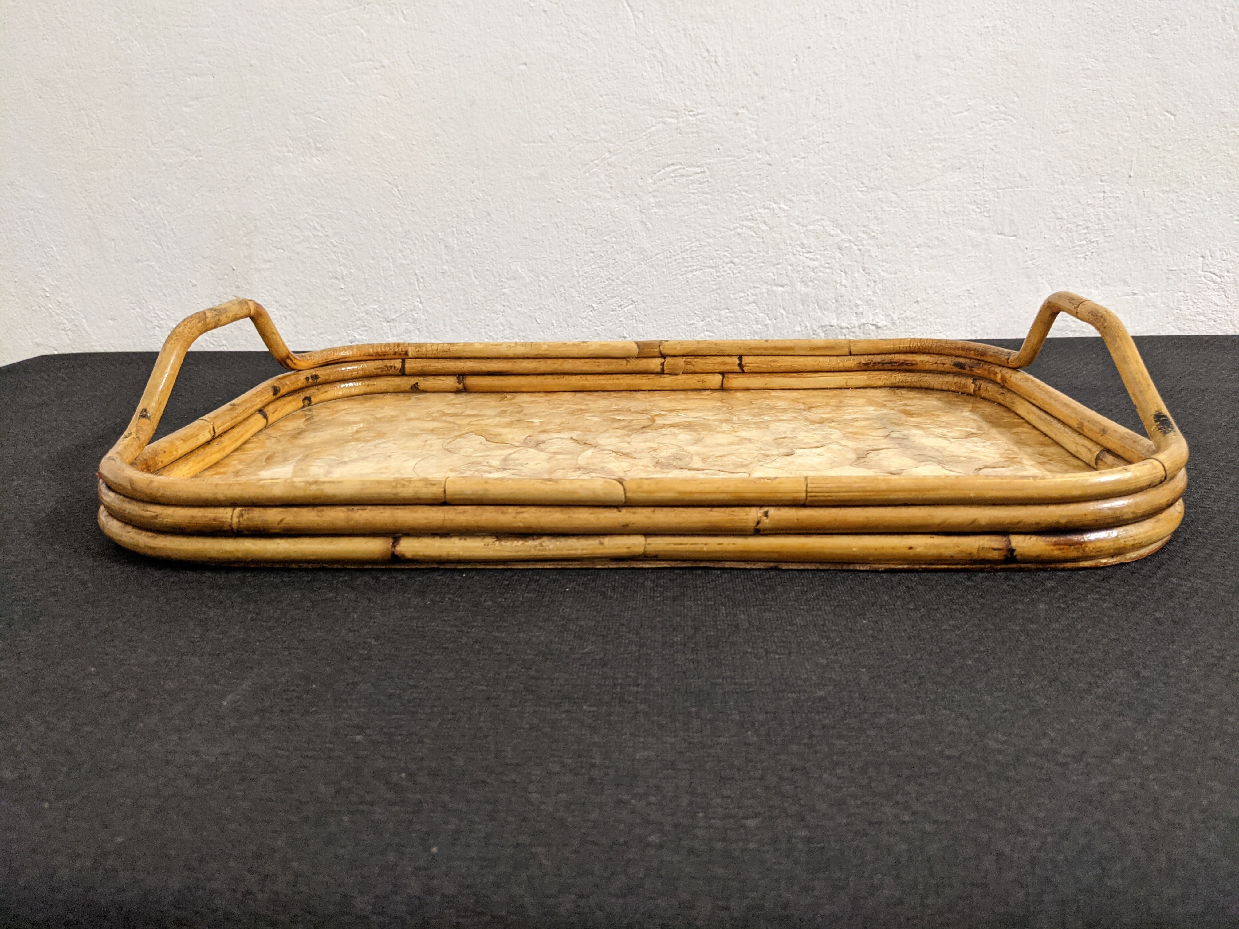 Mother-of-pearl and bamboo tray from the 70s