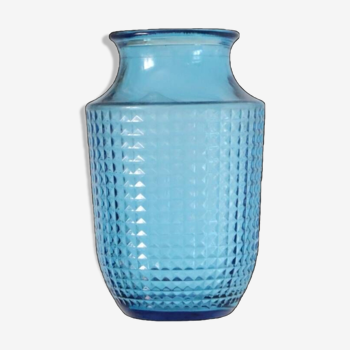 Vase verre bleu, pointe de diamant