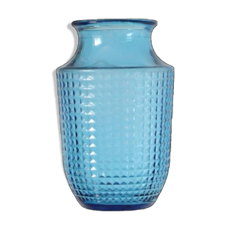 Vase verre bleu, pointe de diamant