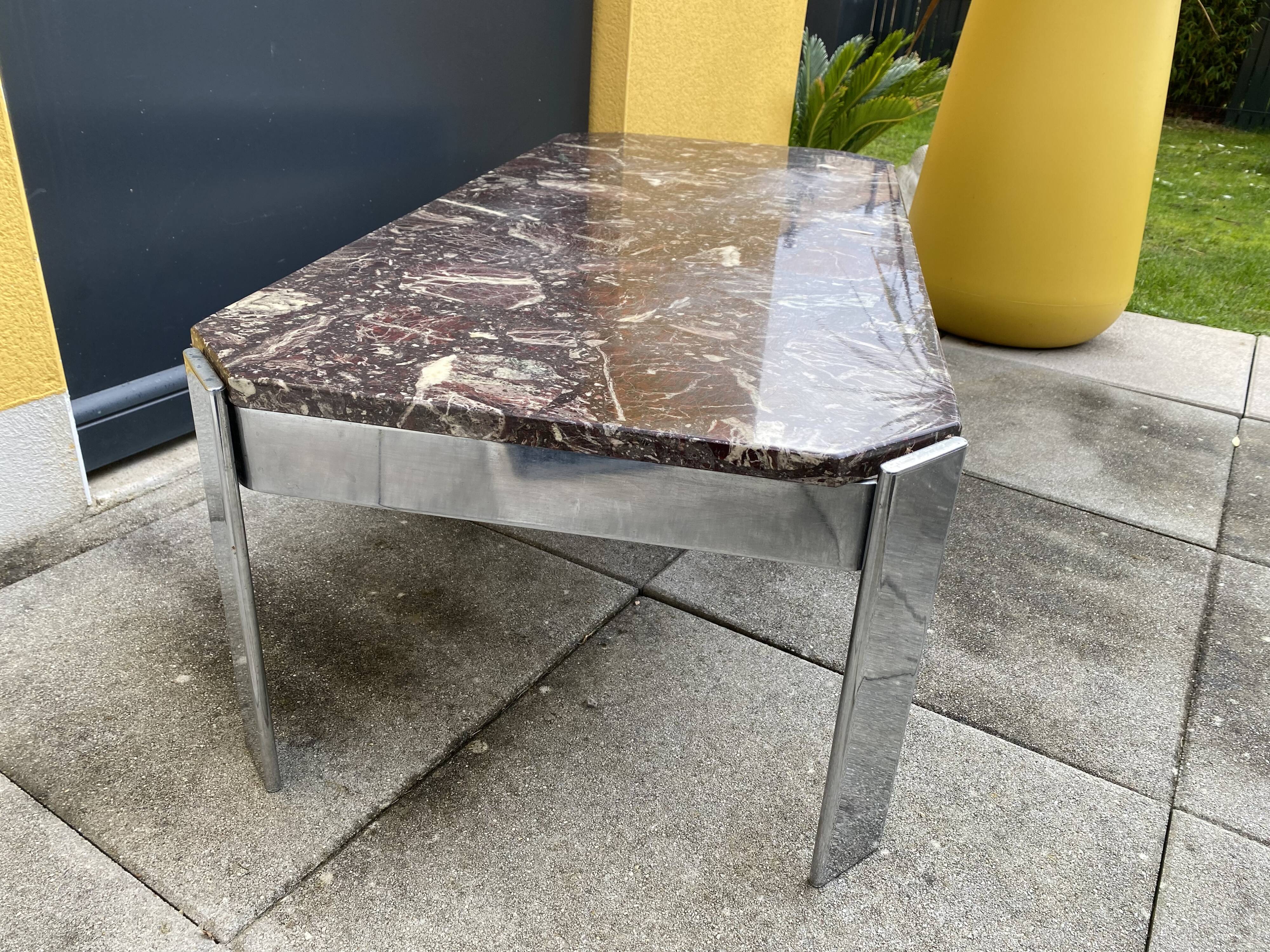 Vintage coffee table 70s marble top & chrome legs