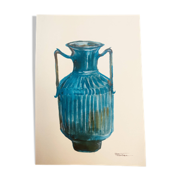 Tableau signé aquarelle et encre Vase Wabi Sabi collection China