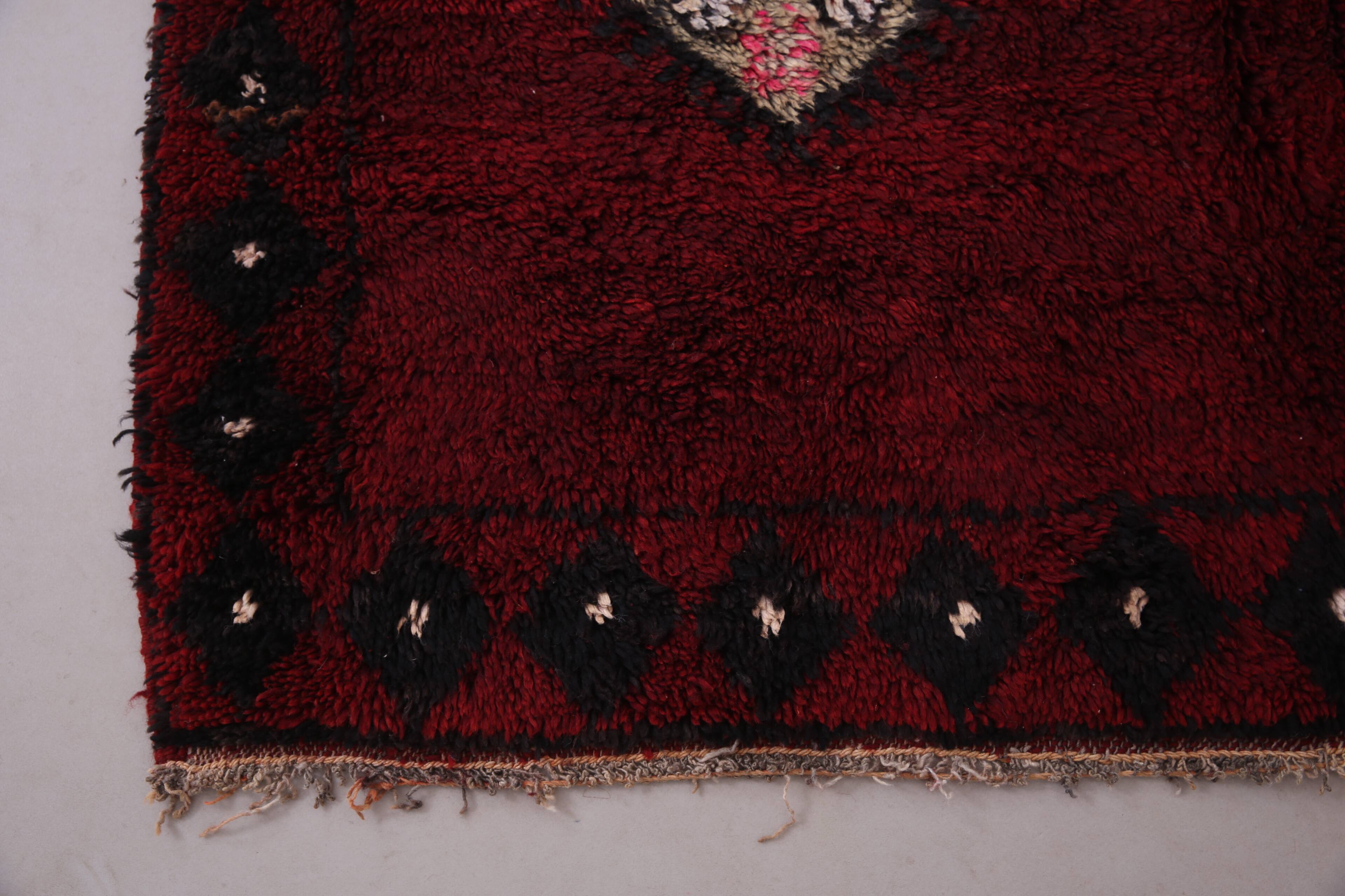 Burgundy Vintage Moroccan Rug 160 x 350 cm - Berber Wool Rug - Handmade rug