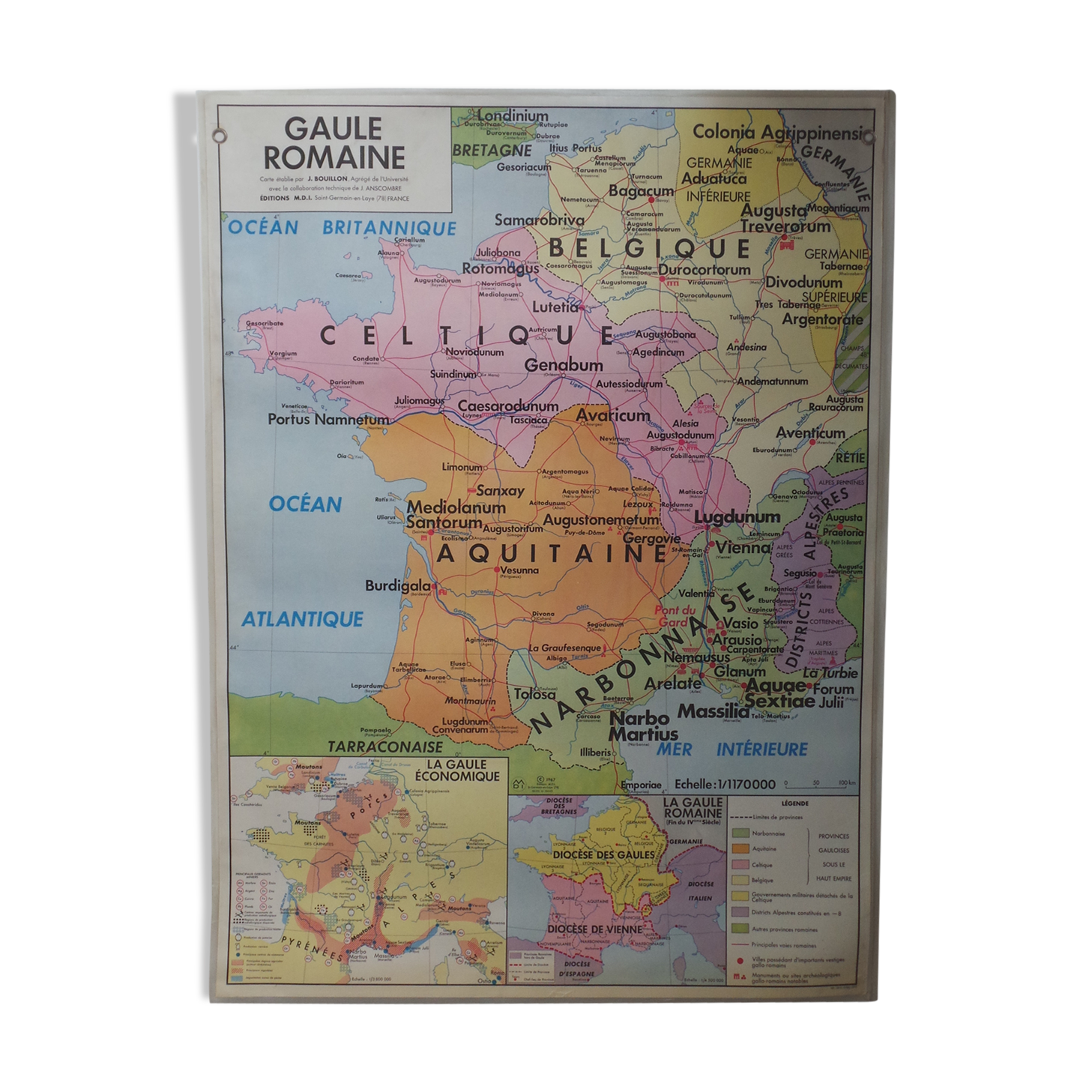 Carte scolaire Gaule Romaine et Invasions Barbares 1967