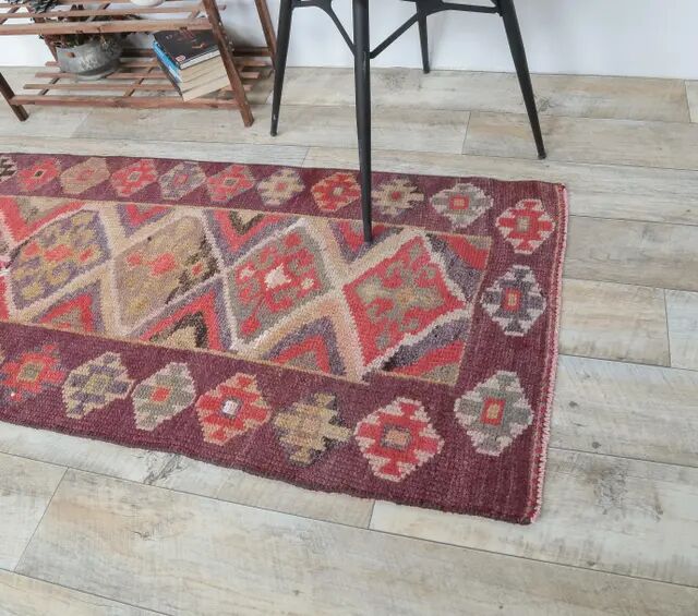 1970s Vintage Turkish Hand-Knotted Herki Runner 73x317