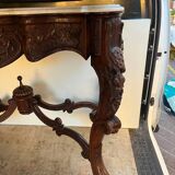 Console in carved solid oak and marble top