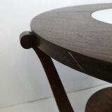 Art Deco dark wood round coffee table - mirror