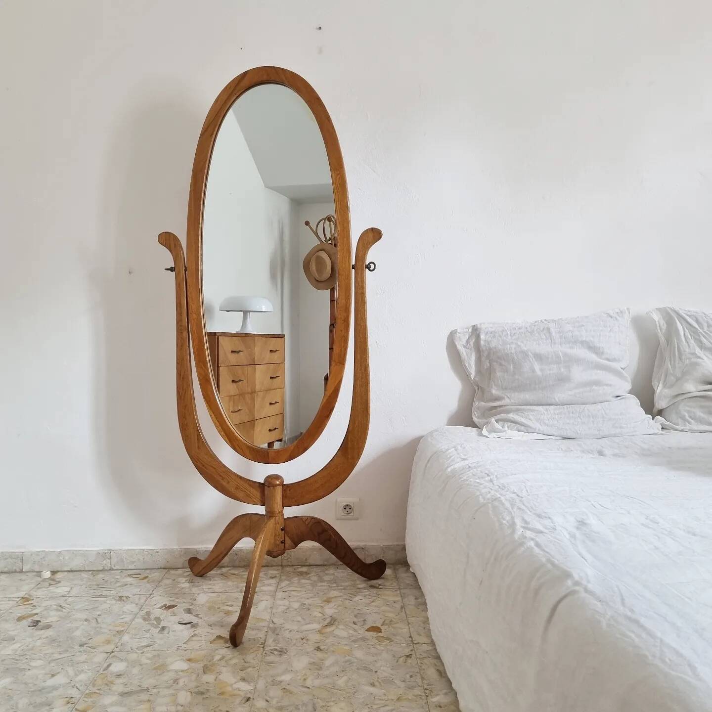 Large vintage solid wood psyche (standing mirror)