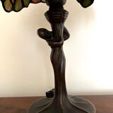 Tiffany lamp with bronze naiad base, 20th century