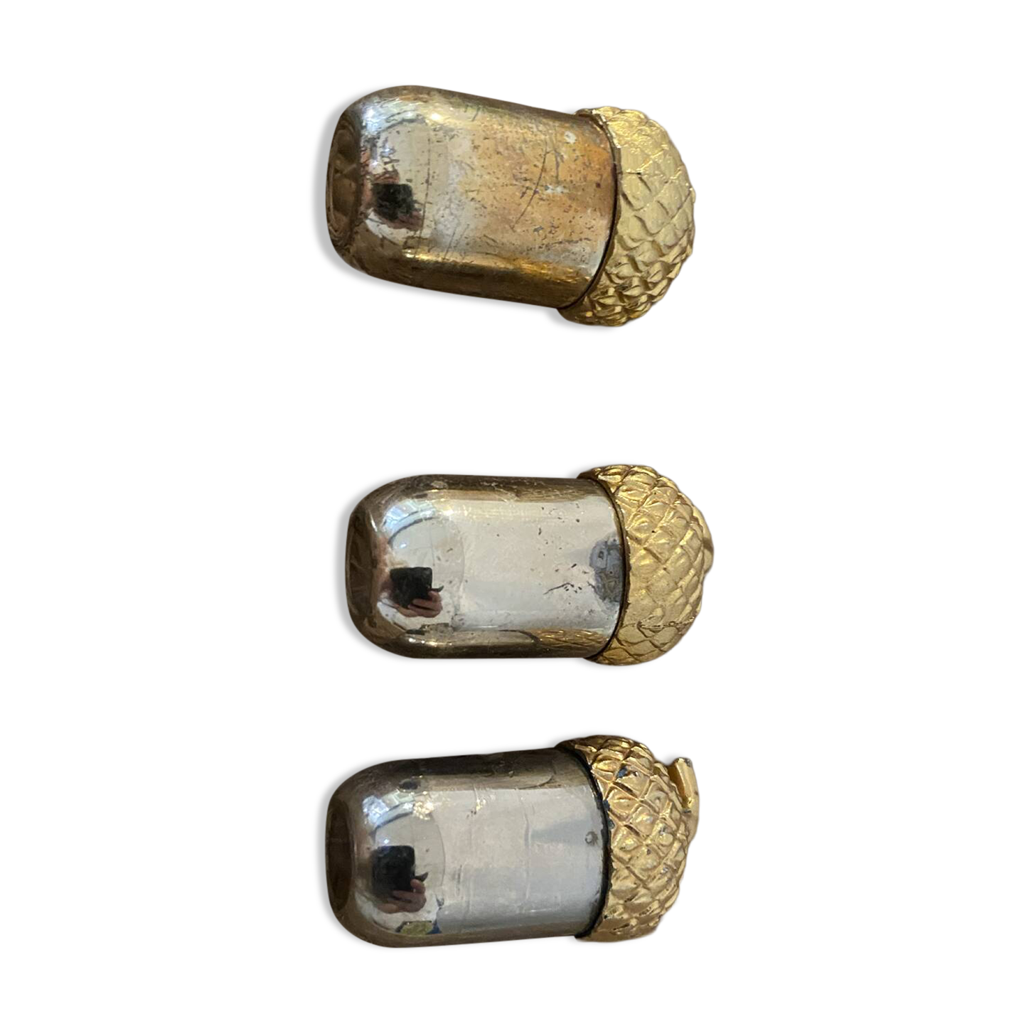🌟 Vintage Trio of Acorn Salt and Pepper Shakers (Silver & Gold Metal)