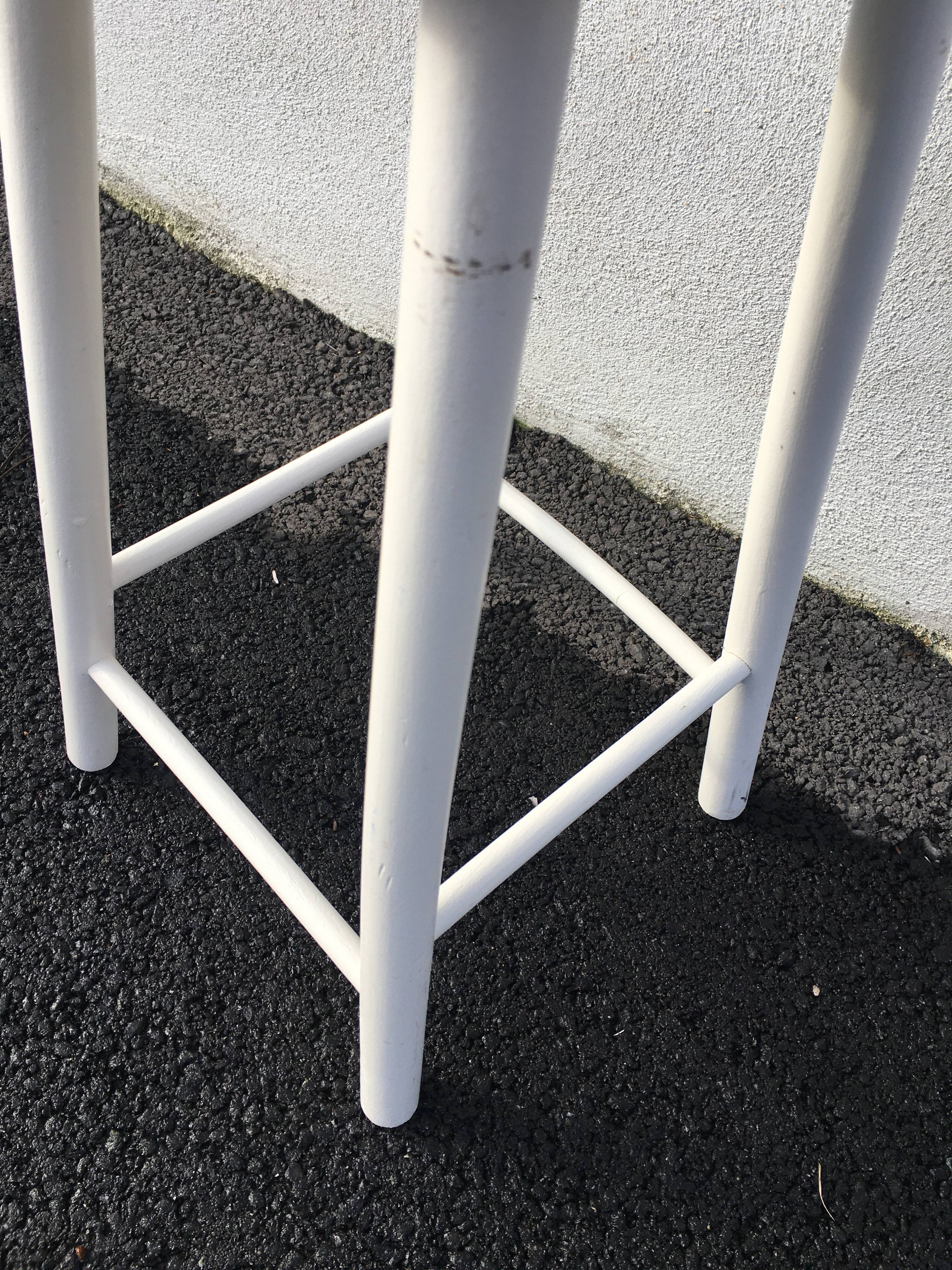 White tinted scandinavian wooden stool 1960