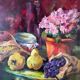 Oil on canvas Azalea grapes and pears signed Paumier