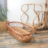 Couffin on foot in vintage rattan 50s