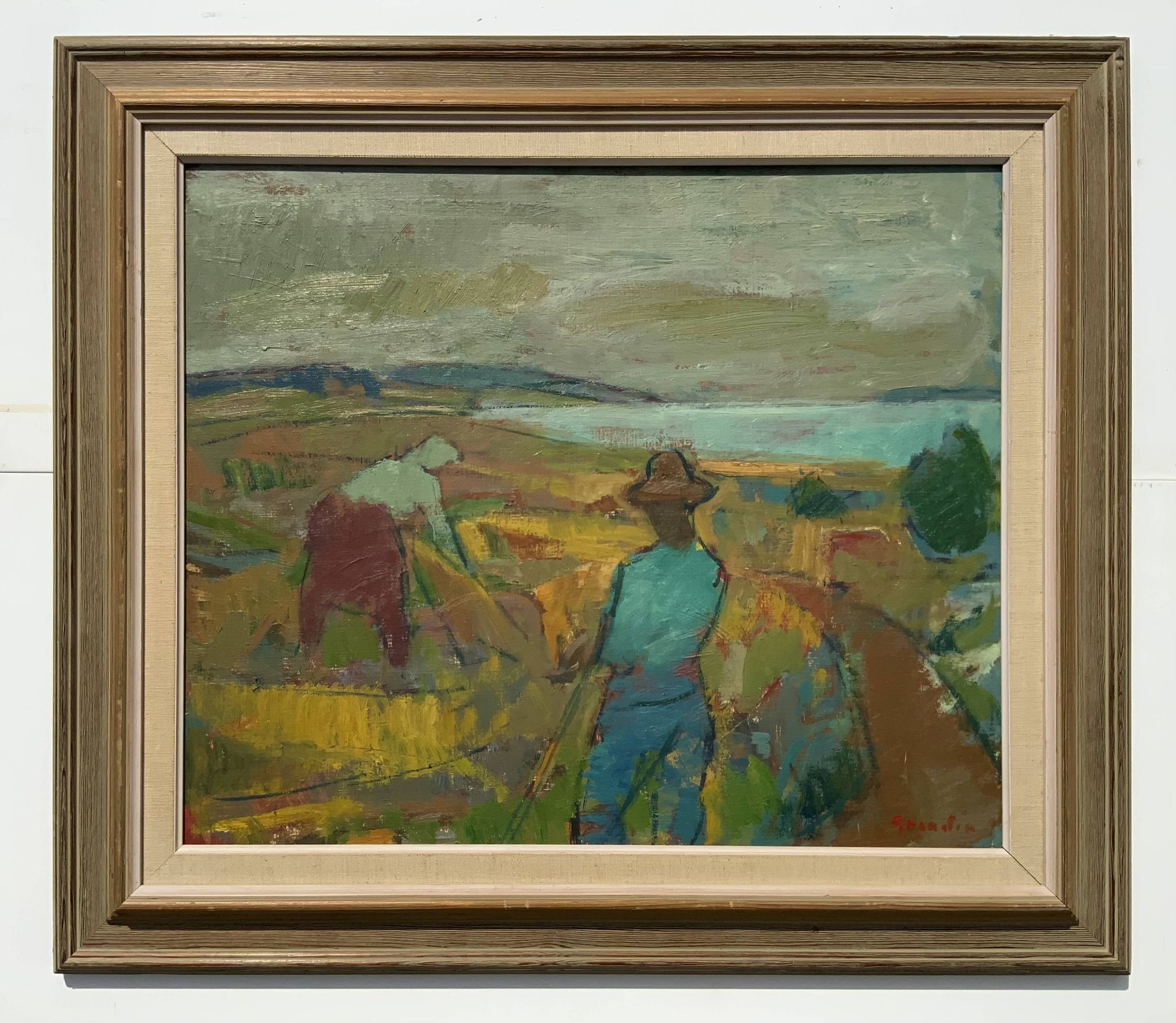 Svan Grandin (1906- 1982) Vintage Oil Painting Landscape “Harvesters”