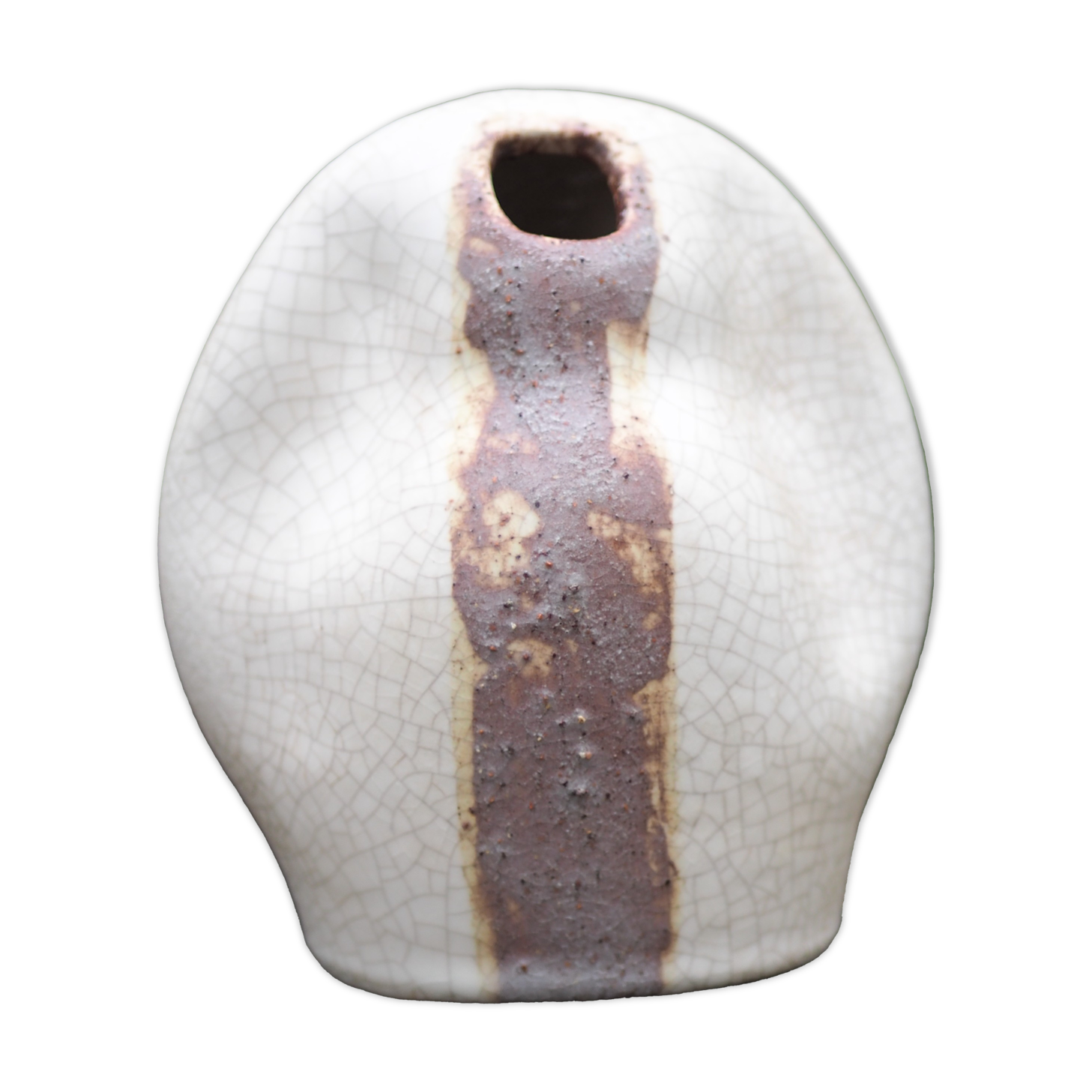 Free-form Soliflore - cracked white enamel - organic ceramic - 80s