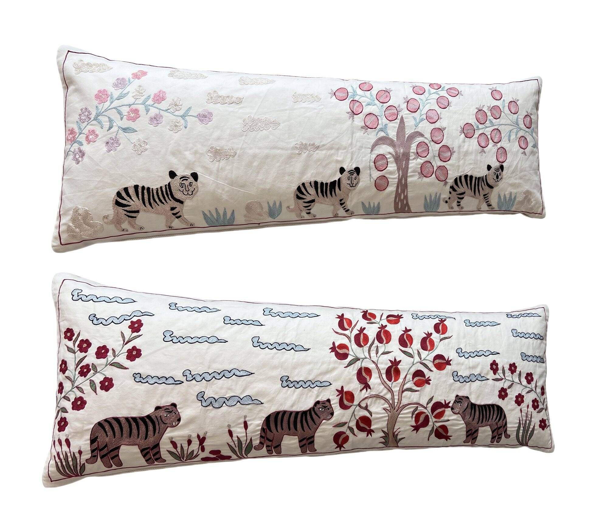 Set of 2 embroidered decorative cushion covers 45x138 cm