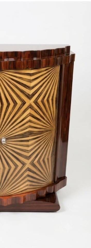 Very Art Deco two-door cabinet, geometric patterns in rosewood.
