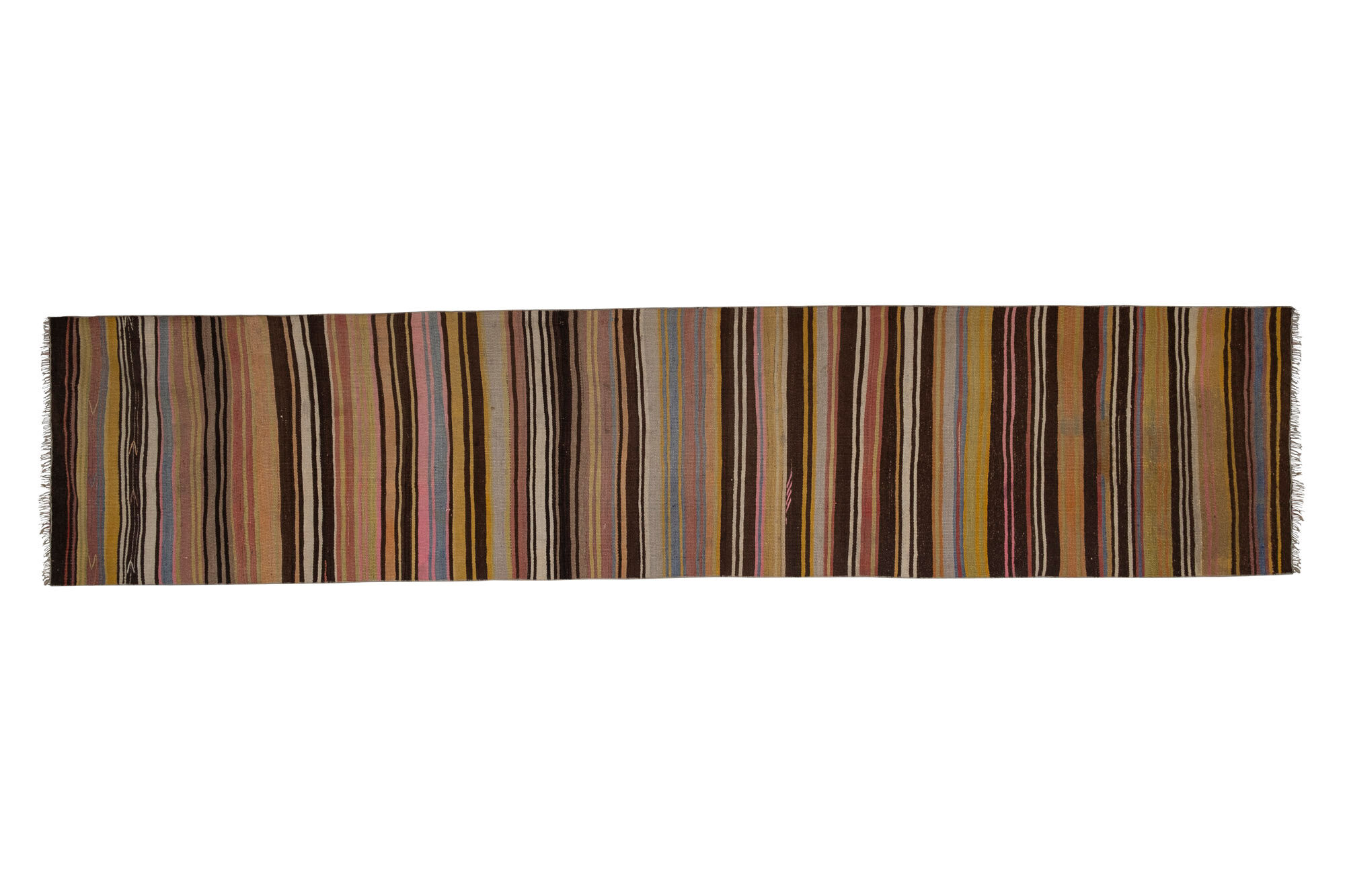 Striped Colorful Vintage Kilim Runner Rug 80 x 363 cm