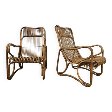 Chaises en osier vintage, 1970