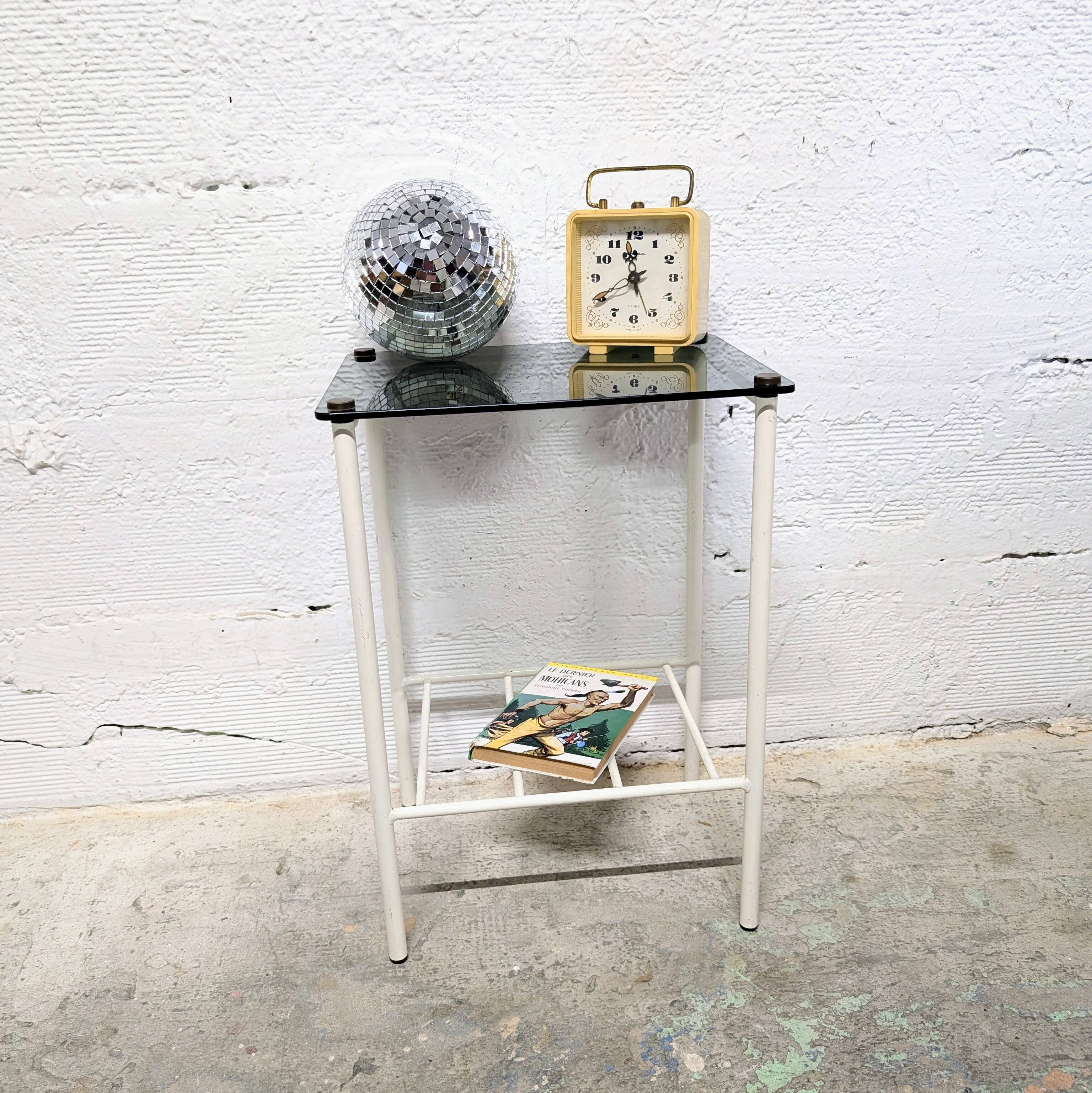 Vintage metal and glass side table