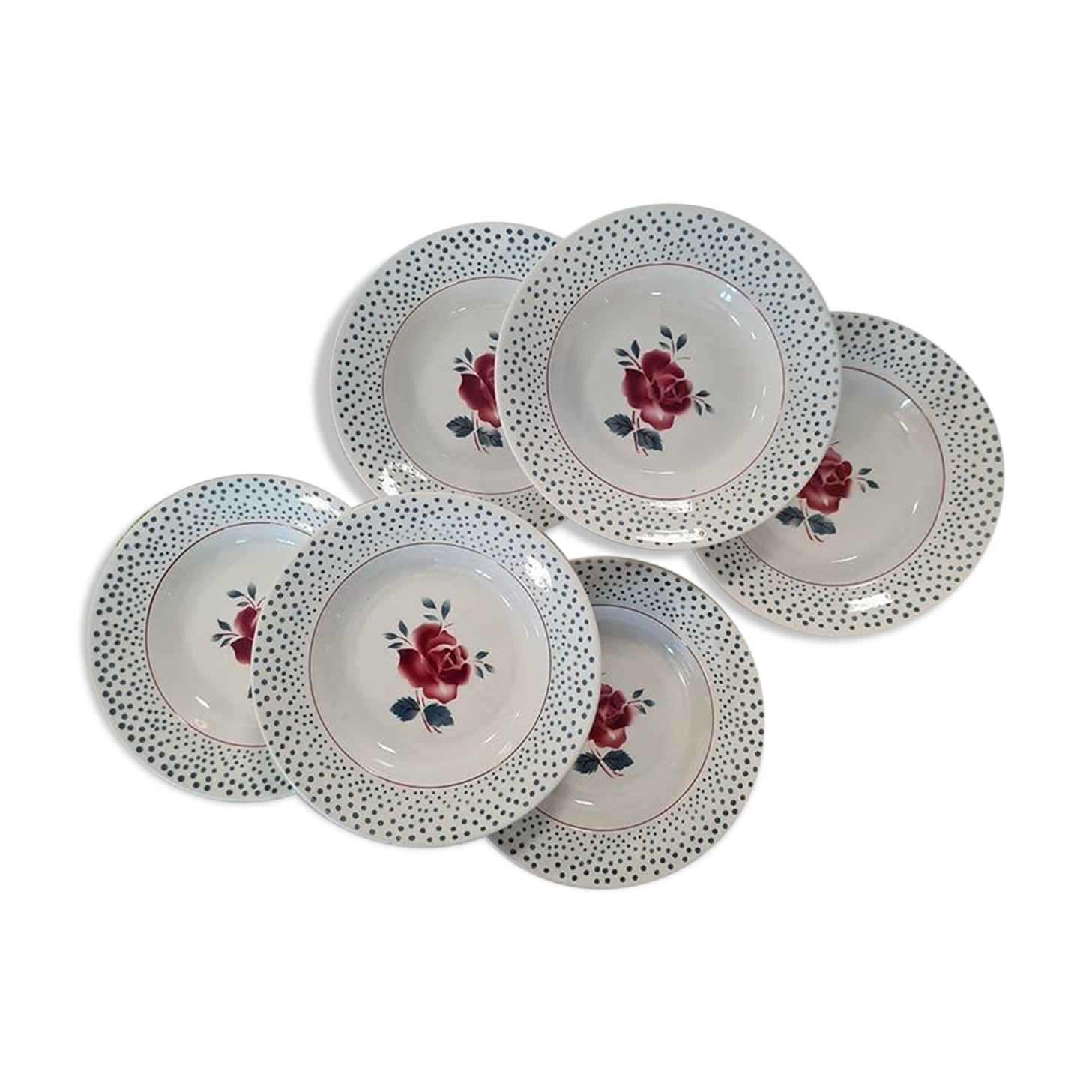 Assiettes creuses anciennes X6 modèle "René" de la manufacture française de Digoin