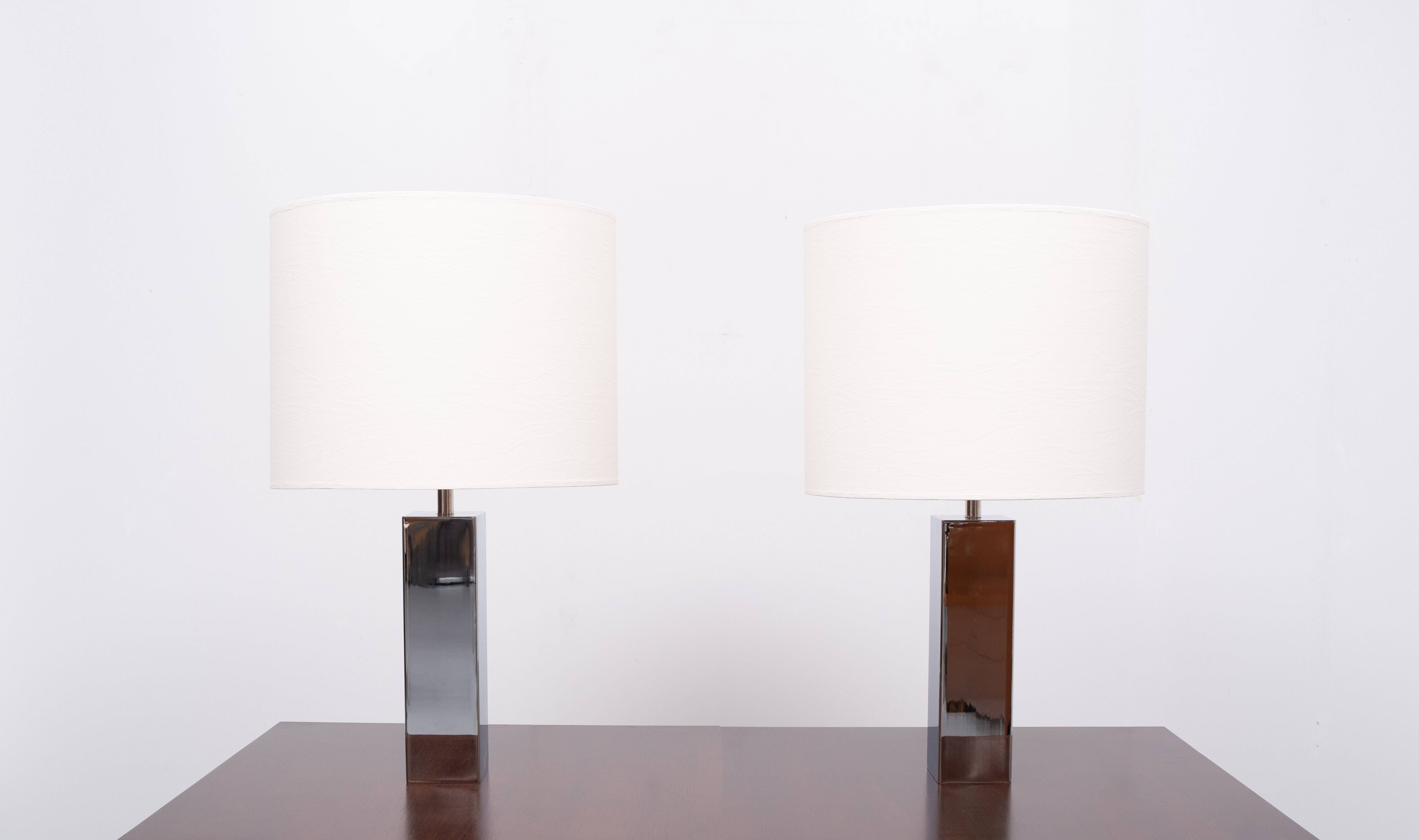 Goffredo Reggiani Chrome Square Table Lamps, Italy, 1960s